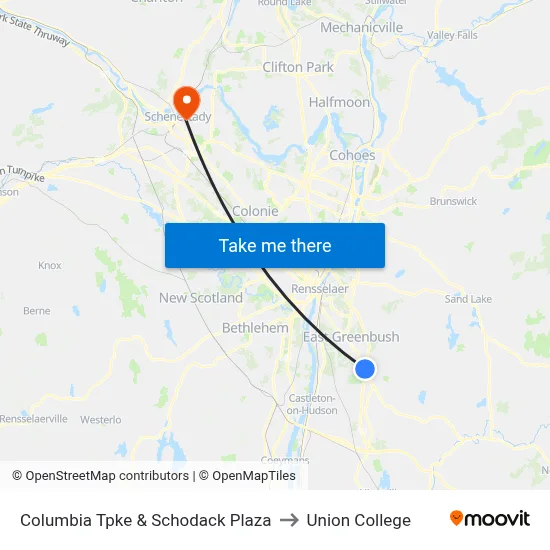 Columbia Tpke & Schodack Plaza to Union College map