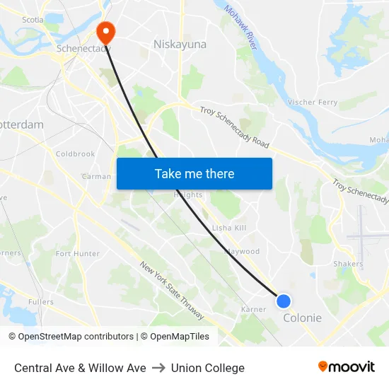 Central Ave & Willow Ave to Union College map