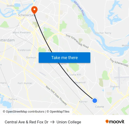 Central Ave & Red Fox Dr to Union College map