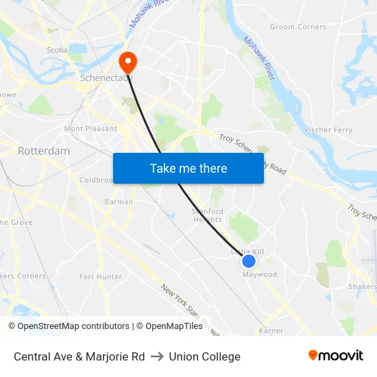 Central Ave & Marjorie Rd to Union College map