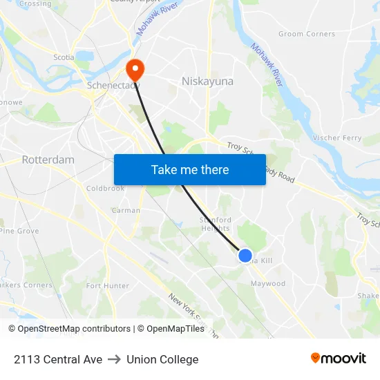 2113 Central Ave to Union College map