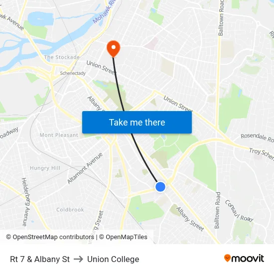 Rt 7 & Albany St to Union College map