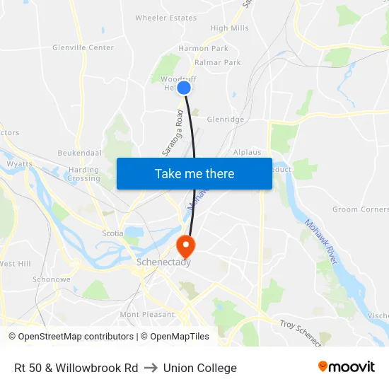 Rt 50 & Willowbrook Rd to Union College map