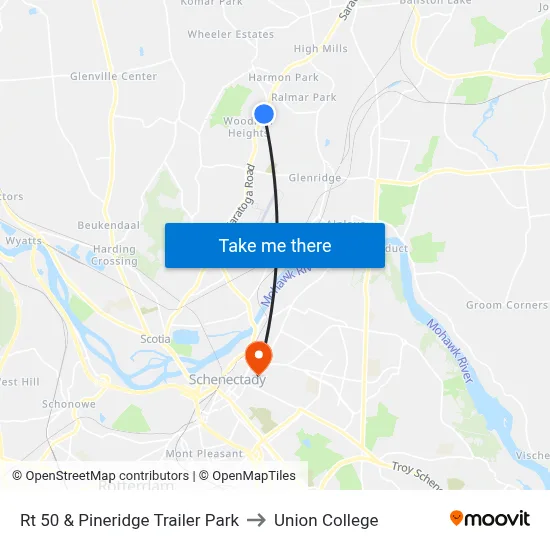 Rt 50 & Pineridge Trailer Park to Union College map