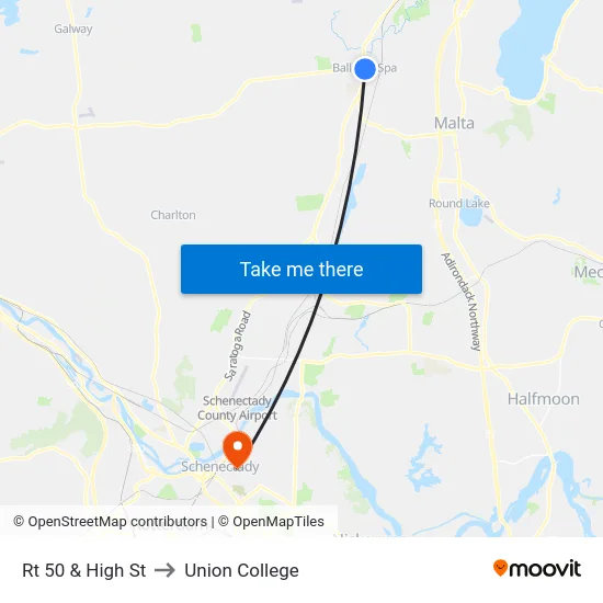 Rt 50 & High St to Union College map