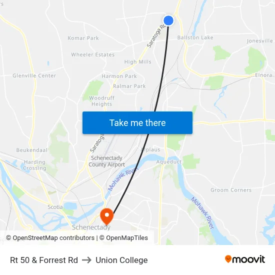 Rt 50 & Forrest Rd to Union College map