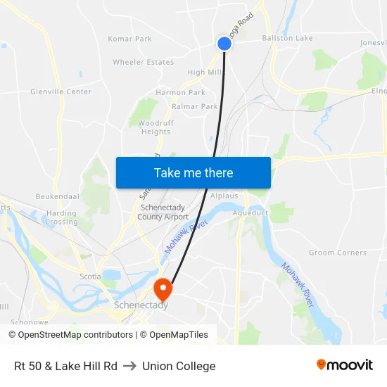 Rt 50 & Lake Hill Rd to Union College map