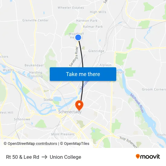 Rt 50 & Lee Rd to Union College map