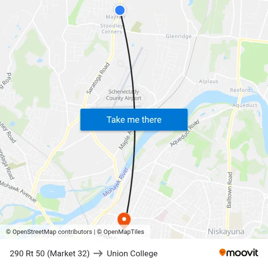 290 Rt 50 (Market 32) to Union College map