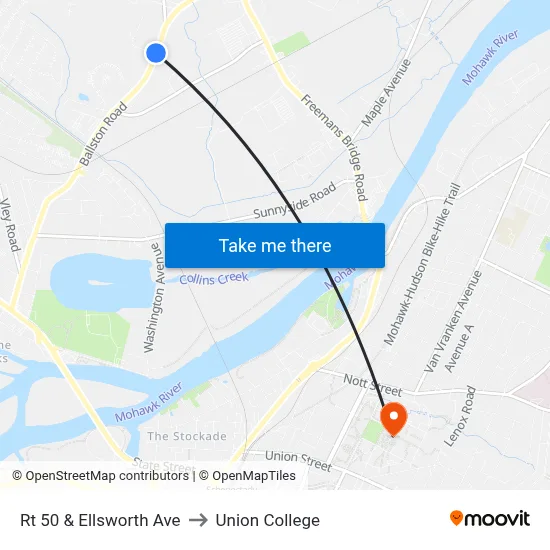 Rt 50 & Ellsworth Ave to Union College map
