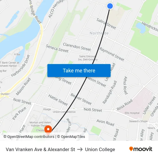 Van Vranken Ave & Alexander St to Union College map