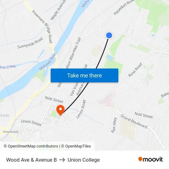 Wood Ave & Avenue B to Union College map