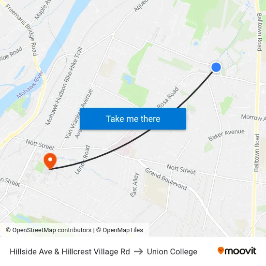 Hillside Ave & Hillcrest Village Rd to Union College map