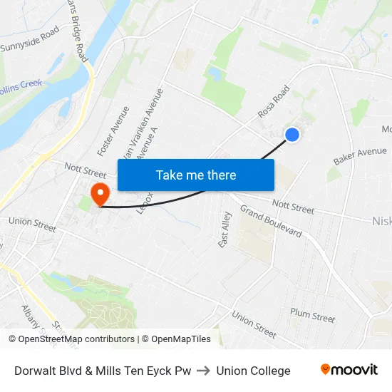 Dorwalt Blvd & Mills Ten Eyck Pw to Union College map