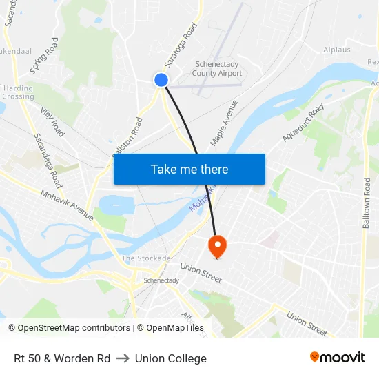Rt 50 & Worden Rd to Union College map