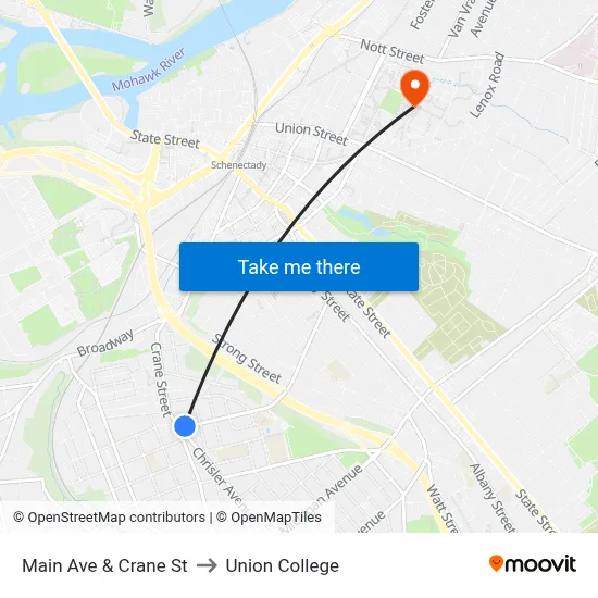 Main Ave  & Crane St to Union College map