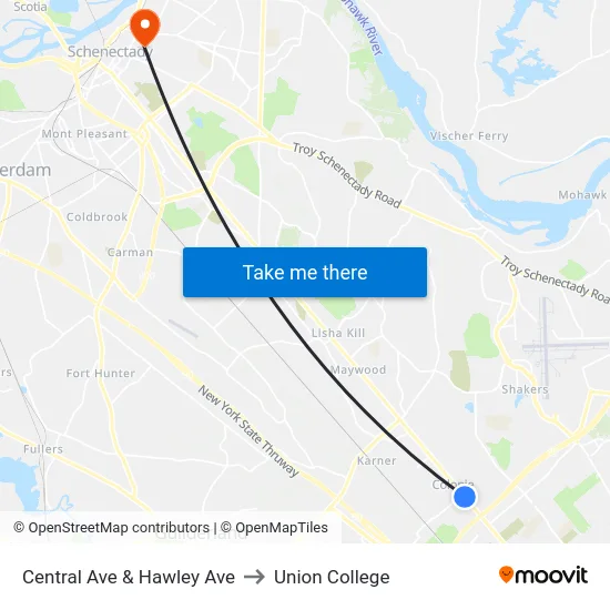 Central Ave & Hawley Ave to Union College map