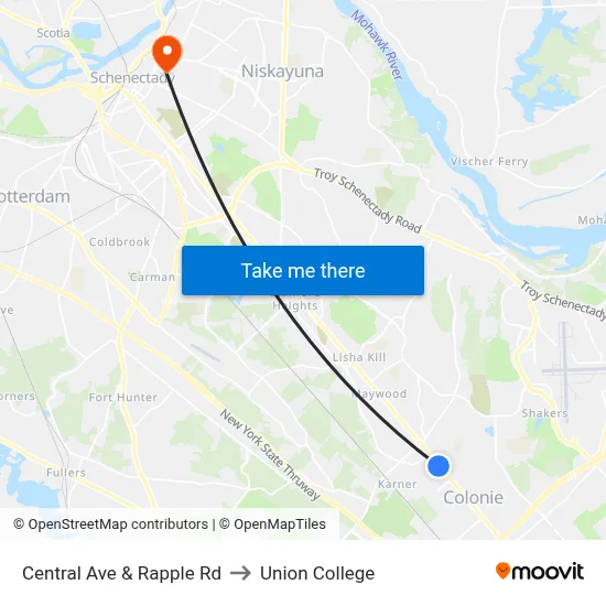 Central Ave & Rapple Rd to Union College map