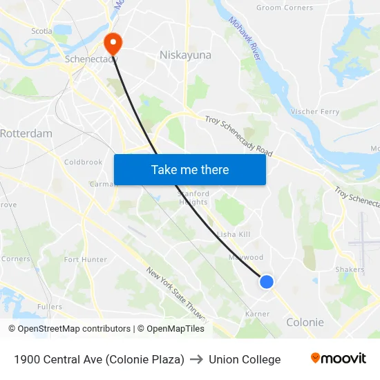 1900 Central Ave (Colonie Plaza) to Union College map