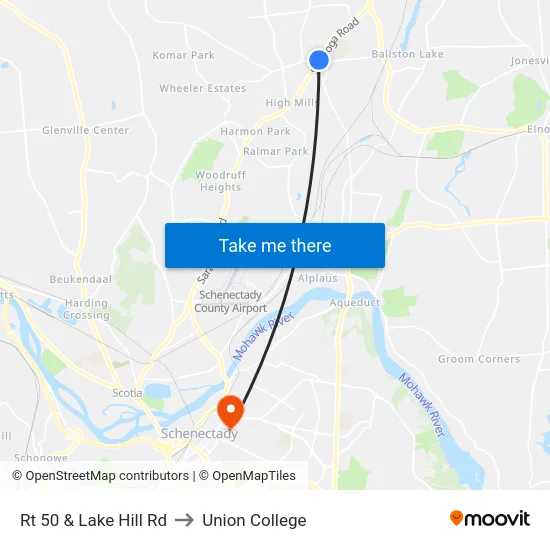 Rt 50 & Lake Hill Rd to Union College map