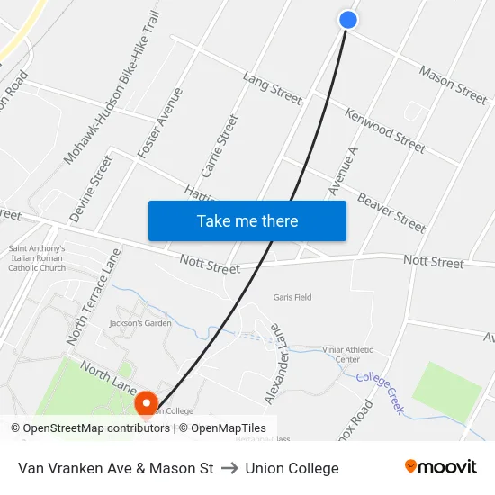 Van Vranken Ave & Mason St to Union College map