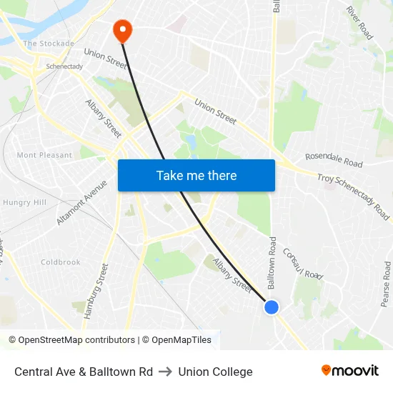 Central Ave & Balltown Rd to Union College map