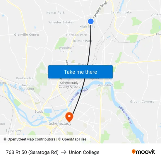 768 Rt 50 (Saratoga Rd) to Union College map