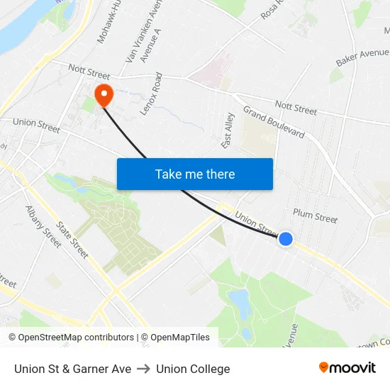 Union St & Garner Ave to Union College map