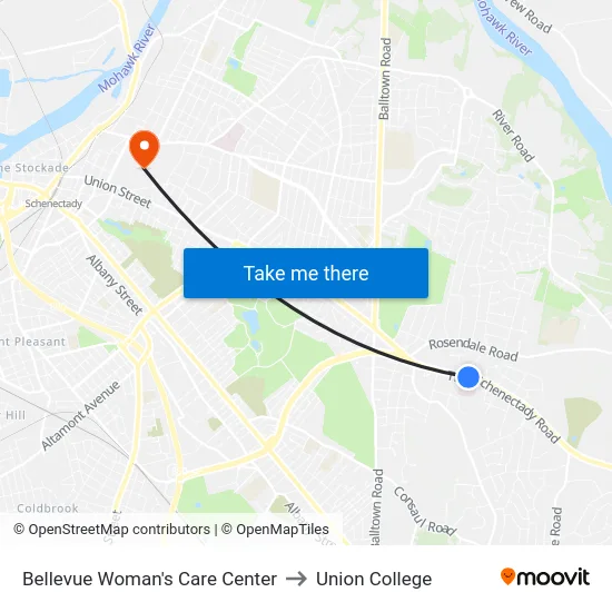Bellevue Woman's Care Center to Union College map