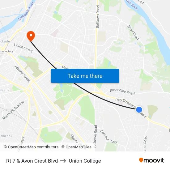 Rt 7 & Avon Crest Blvd to Union College map