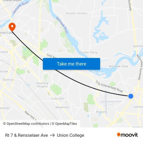 Rt 7 & Rensselaer Ave to Union College map