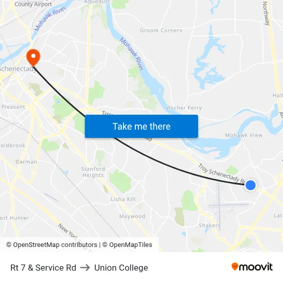 Rt 7 & Service Rd to Union College map