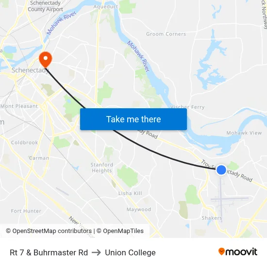 Rt 7 & Buhrmaster Rd to Union College map