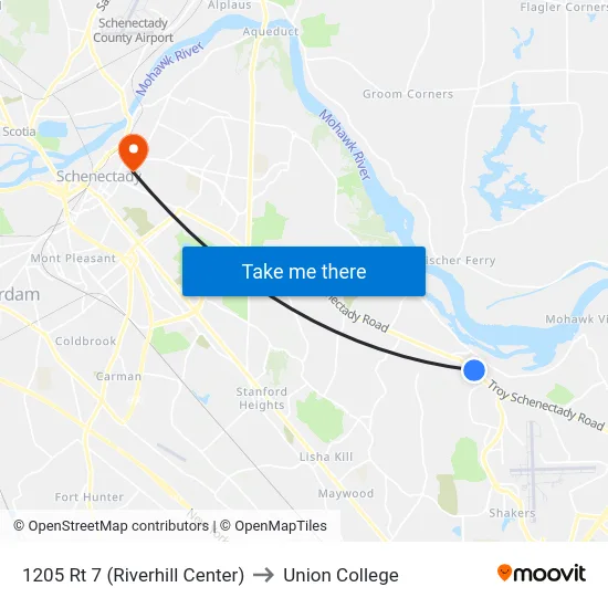 1205 Rt 7 (Riverhill Center) to Union College map