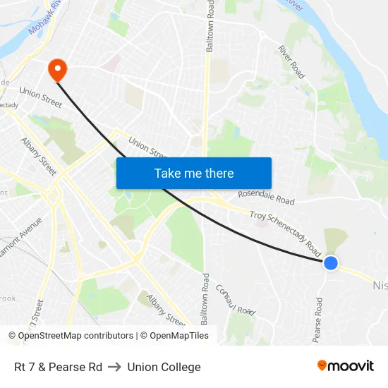 Rt 7 & Pearse Rd to Union College map
