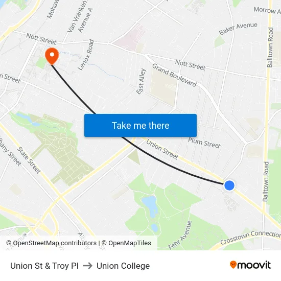 Union St & Troy Pl to Union College map