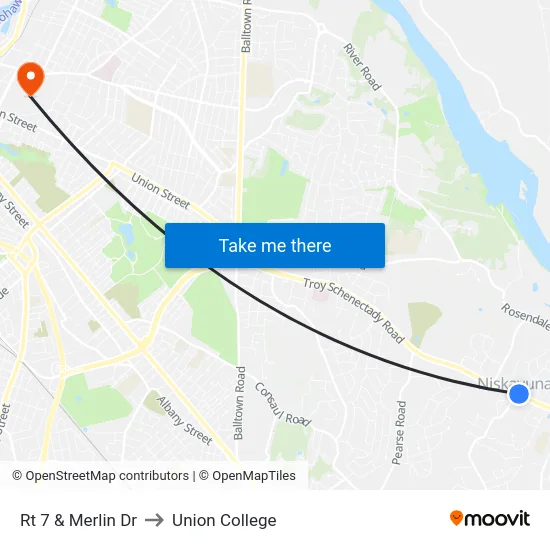 Rt 7 & Merlin Dr to Union College map