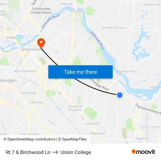 Rt 7 & Birchwood Ln to Union College map