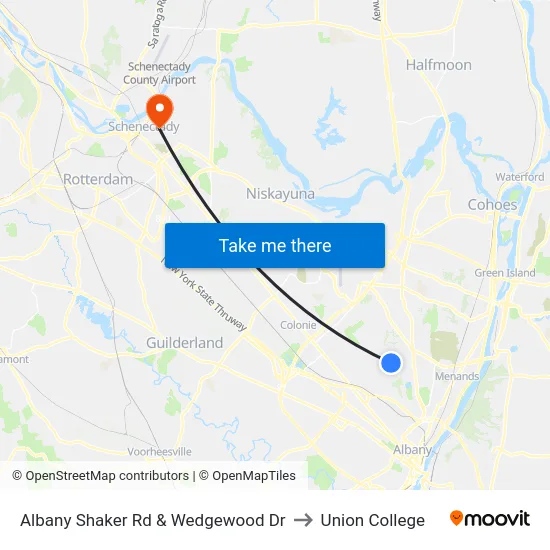 Albany Shaker Rd & Wedgewood Dr to Union College map