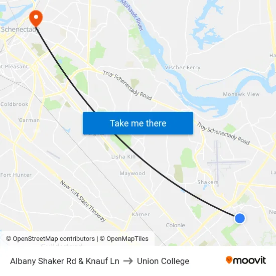 Albany Shaker Rd & Knauf Ln to Union College map