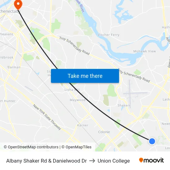 Albany Shaker Rd & Danielwood Dr to Union College map