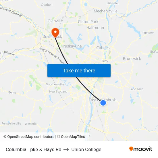 Columbia Tpke & Hays Rd to Union College map