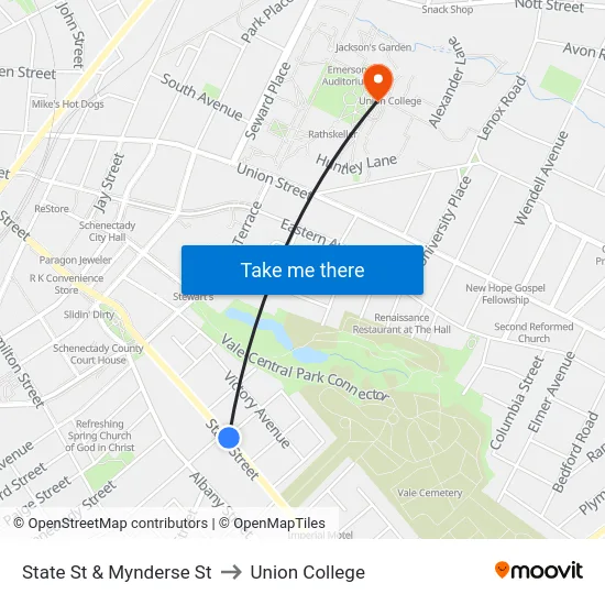 State St & Mynderse St to Union College map