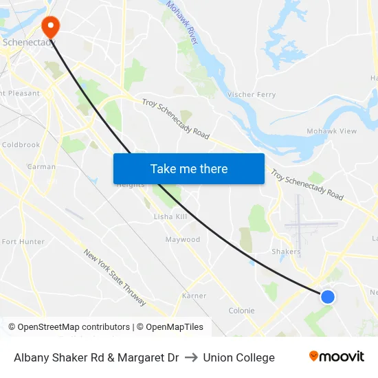 Albany Shaker Rd & Margaret Dr to Union College map