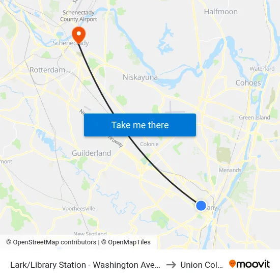 Lark/Library Station - Washington Ave & Lark St to Union College map