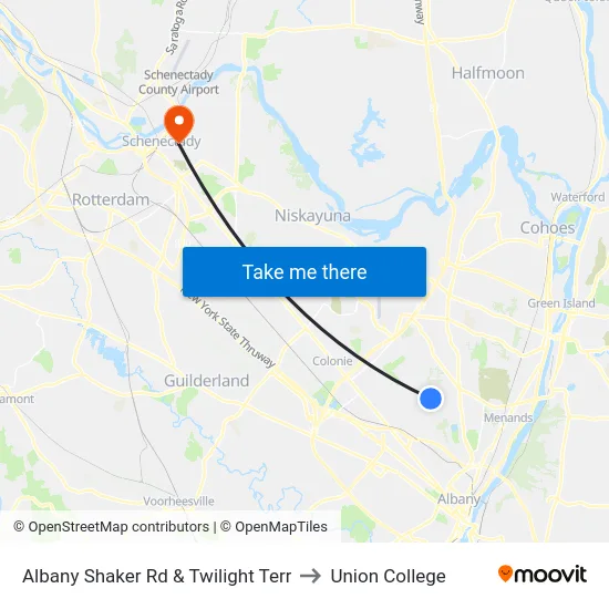 Albany Shaker Rd & Twilight Terr to Union College map