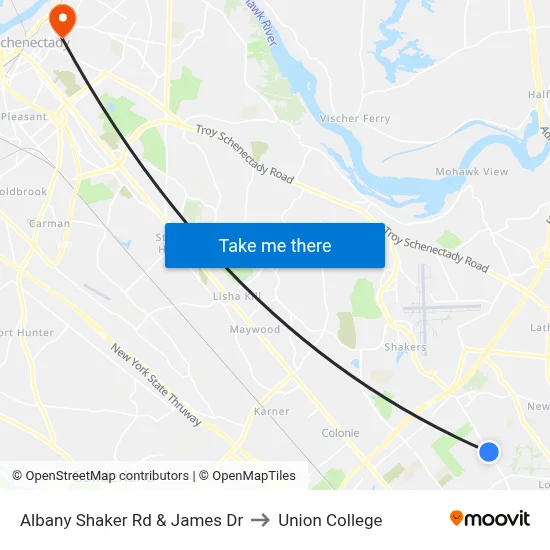 Albany Shaker Rd & James Dr to Union College map