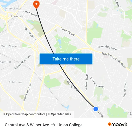 Central Ave & Wilber Ave to Union College map