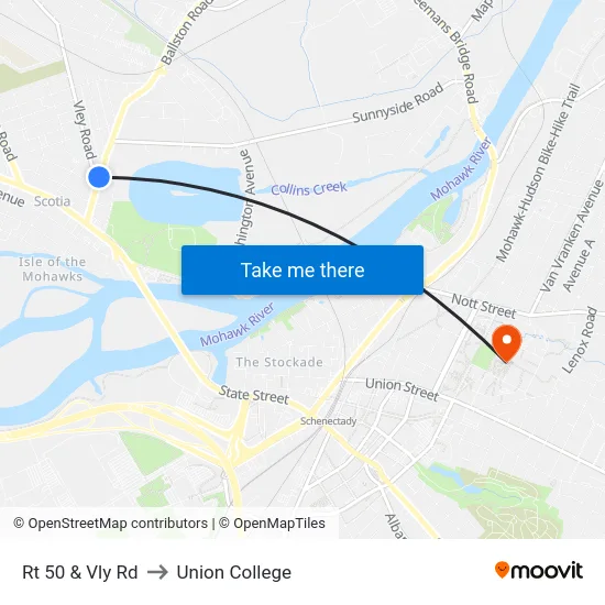 Rt 50 & Vly Rd to Union College map
