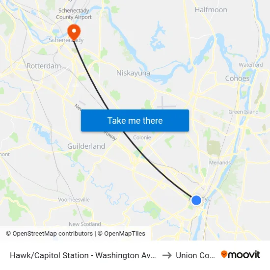 Hawk/Capitol Station - Washington Ave & Hawk St to Union College map